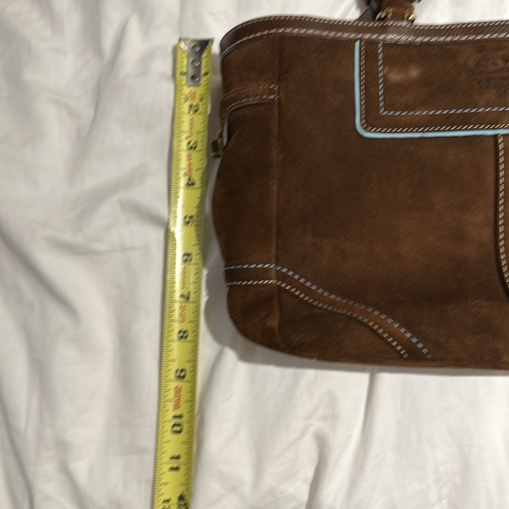 Vintage Practically New Condition Coach Leather Suede Brown w/ Blue - Picture 10 of 13